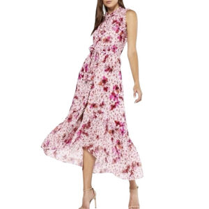 MISA Los Angeles Aurelie Floral Ruffled Maxi Dress Small Hi Low Luxury Party